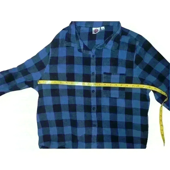 Grateful Dead Flannel Sz m Blue Plaid Long Sleeve Button Collar Preppy Emo - Picture 5 of 5